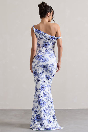 Lita Blue Floral Twisted Asymmetric Maxi Dress